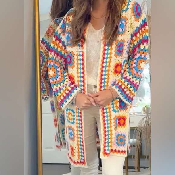 Charlie B Long Color Block Crochet Cardigan Colorful Long Sleeves Size XS/S NEW - Picture 2 of 15